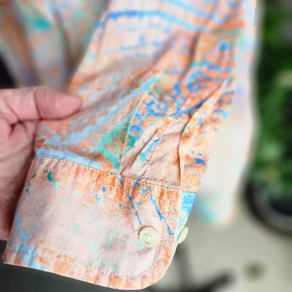 Lauren Ralph Lauren Medium Blue & Orange Abstract Button Long Sleeve Shirt - Picture 7 of 12